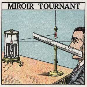 Reflexión de la luz: espejo giratorio. Ilustración anónima de 1925. Colección privada. de Anonymous Anonymous