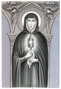Representación de Santa Clara (Chiara) de Asís (c.1192-1253), fundadora de la orden religiosa de las Clarisas. Imagen piadosa. Principios del siglo XX colección privada