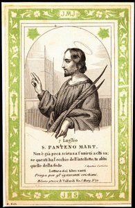 Representación de San Panteno de Alejandría Imagen piadosa. Postal. Principios del siglo XX. Colección privada