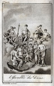 Representación de la Asamblea de los Dioses en el monte Olimpo o los Doce Olímpicos. Grabado de 1819 en “Cartas a Emilie sobre la mitología” por Charles Albert Demoustier (1760-1801). Colección privada. de Anonymous Anonymous