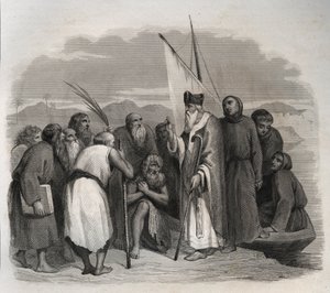 San Atanasio de Alejandría (Atanasio el Grande) (295-373) visitando a los solitarios de Egipto. Grabado de 1846 en “Lives of the saints”. Colección privada. de Anonymous Anonymous
