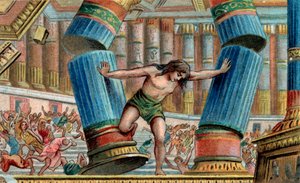 Sansón derribando el Templo de Dagón - Cromolitografía - Colección privada