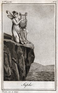 Safo (o Sappho, siglo VII a.C.), poeta griega de la Antigüedad. Grabado de 1819 en “Lettres a Emilie sur la mythologie” de Charles Albert Demoustier (1760-1801). Colección privada. de Anonymous Anonymous