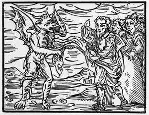 Satanás despoja a los hechiceros de su ropa - “Compendium Maleficarum”, trata sobre las brujas, su maldad y sus sortilegios por Francesco Maria Guazzo o Guaccio o Guaccius (15?? -16??) 1608 Colección Privada