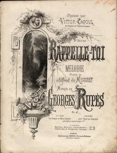 Partitura de "recuerda" melodía de Georges Rupes después de una poesía de Aldre de Musset. Colección privada de Anonymous Anonymous