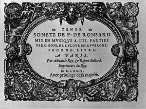 Segundo volumen de los Sonetos del poeta francés Pierre de Ronsard (1524-1585) musicalizados por Guillaume Boni. París 1579 de Anonymous Anonymous