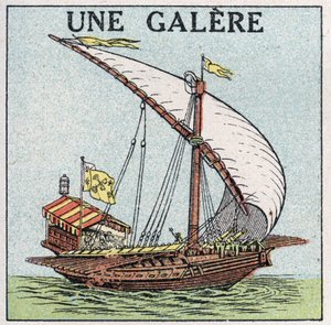Barcos y naves: una galera. Ilustración anónima de 1925. Colección privada. de Anonymous Anonymous