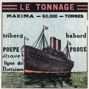 Barcos y naves: tonelaje. Ilustración anónima de 1925. Colección privada.