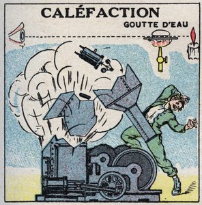 Generadores de vapor: explosión de una caldera causada por la calefacción. Ilustración anónima de 1925. Colección privada.
