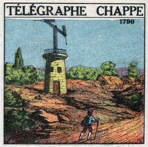 Telégrafo: telégrafo de Claude Chappe (1765-1805) en 1790. Ilustración anónima de 1925. Colección privada. de Anonymous Anonymous