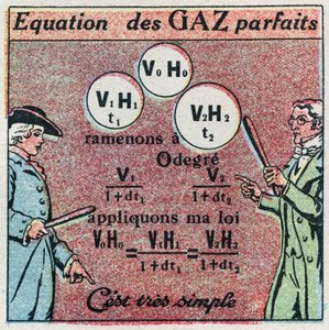 Temperatura y expansión: ecuación de gas perfecto obtenida a través de la ley de Louis-Joseph Gay-Lussac (1778-1850) y la ley de Edme Mariotte (ca. 1620-1684). Ilustración anónima de 1925. Colección privada. de Anonymous Anonymous