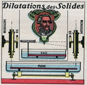 Temperatura y dilataciones: expansión de sólidos estudiada por Antoine Laurent de Lavoisier (1743-1794). Ilustración anónima de 1925. Colección privada. de Anonymous Anonymous