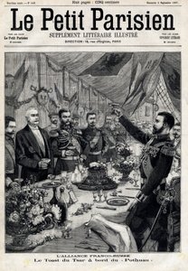 La alianza franco-rusa: el brindis del zar Nicolás II (1868-1918) en honor del presidente francés Félix Faure (1841-1899) a bordo del Pothau. En "Le Petit Parisien" el 5/09/1897. Colección privada de Anonymous Anonymous
