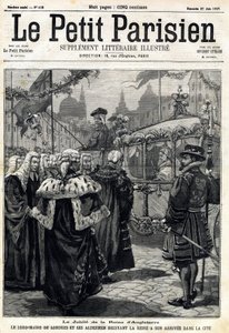 El Jubileo de la Reina de Inglaterra Victoria: el alcalde de Londres Horatio Davies (1819-1901) y sus concejales recibiendo a la Reina en la ciudad. En "Le Petit Parisien" el 27/06/1897. Colección privada de Anonymous Anonymous