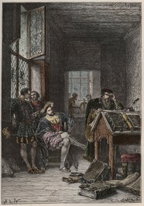 El Rey de Francia Francisco I (1494-1547), protector de las artes y las letras, visitando los talleres de los impresores Estienne (Robert Estienne), circa 1540 de Anonymous Anonymous