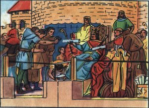 El Rey de Francia Luis VI el Grande (1081-1137) otorgando la Carta a la ciudad de París. Ilustración anónima en “Collection des souverains et chefs d