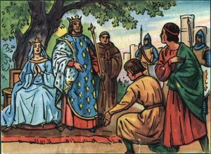 El Rey de Francia San Luis (Luis IX 1214-1270) haciendo justicia bajo el roble del Bosque de Vincennes. Ilustración anónima en “Collection des souverains et chefs d