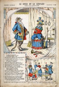 El mono y el leopardo. Ilustración anónima para Les Fables de Jean de La Fontaine de Anonymous Anonymous