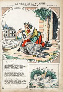El Cisne y el Cocinero. Ilustración anónima para Las Fábulas de Jean de La Fontaine (1621-1695). Imaginación de Pont-a-Mousson, circa 1880. Colección privada.