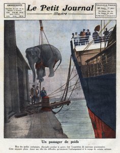 La llegada en barco de un elefante adquirido por un jardín zoológico de personas después de la guerra. Ilustración tomada de “Le petit journal” del 20/11/1921. Colección privada