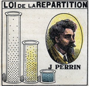 Los átomos: ley de distribución por Jean Perrin (1870-1942). Ilustración anónima de 1925. Colección privada.