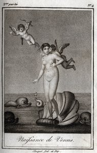 El nacimiento de Venus. Grabado de 1819 en “Cartas a Emilie sobre la mitología” por Charles Albert Demoustier (1760-1801). Colección privada.