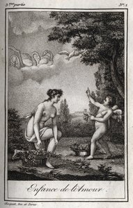 La infancia del Amor. Grabado de 1819 en "Lettres a Emilie sur la mythologie" por Charles Albert Demoustier (1760-1801). Colección privada. de Anonymous Anonymous