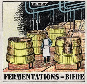 La industria del frío: fermentaciones de mosto para producir cerveza. Ilustración anónima de 1925. Colección privada. de Anonymous Anonymous