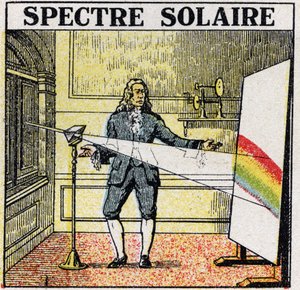 Los colores: espectro solar estudiado por Isaac Newton. Ilustración anónima de 1925. Colección privada.