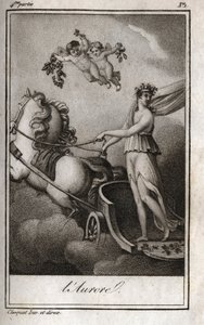 El amanecer (Apolo guía el carro del sol). Alegoría del amanecer. Grabado de 1819 en “Cartas a Emilie sobre la mitología” por Charles Albert Demoustier (1760-1801). Colección privada. de Anonymous Anonymous
