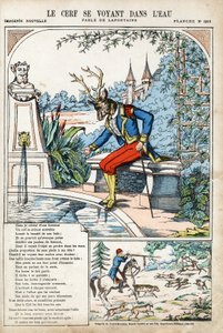 El ciervo viéndose en el agua. Ilustración anónima para Las Fábulas de Jean de La Fontaine (Lafontaine) (1621-1695). Imágenes de Pont-a-Mousson, circa 1880. Colección privada. de Anonymous Anonymous