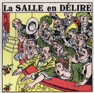 Los efectos de la música: espectadores de un teatro expresando su alegría con gritos, aplausos y flores. Ilustración anónima de 1925. Colección privada. de Anonymous Anonymous