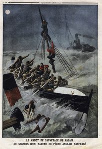 El bote salvavidas de Calais para rescatar un barco pesquero inglés que se hunde. Grabado en “Le Petit Journal”, el 11/02/1912. Colección privada de Anonymous Anonymous