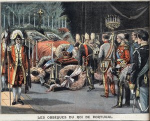 Los funerales del Rey de Portugal Carlos I (1863-1908) asesinado el 1 de febrero de 1908. Grabado del periódico "Le Petit Parisien", el 23/02/1908. Colección privada.
