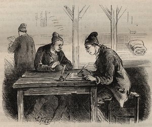 El escritor público en el Bagne de Toulon en el siglo XIX. Grabado en “Histoire des bagnes depuis leur création à nos jours” (1877) por Pierre Zaccone (1817-1895). Colección privada. de Anonymous Anonymous