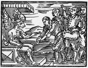 Los brujos rinden homenaje al diablo - Compendium Maleficarum, trata sobre las brujas, su maldad y sus sortilegios por Francesco Maria Guazzo o Guaccio o Guaccius (15??? -16??) 1608 Colección Privada de Anonymous Anonymous