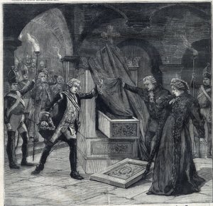La etapa de las bodegas en la obra "Catherine de Rusia" en el teatro de Cathelet Paul Ginisty (1855-1932) y Charles Samson (1894-1895). Grabado en "Le Petro Parisien" de Anonymous Anonymous