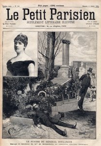 El suicidio del General Georges Boulanger (1837-1891) en el cementerio de Ixelles en Bélgica frente a la tumba de Madame Bonnemains. Grabado en “Le petit Parisien” de 1891. Colección privada.