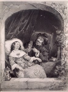 La visita del doctor a una joven dama (litografía) de Anonymous Anonymous