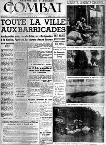 Toda la ciudad en las barricadas: liberación de París - en "Combat" del 23/08/1944, col. MDJ Bernard