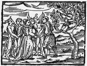 Las brujas en el Sabbath bailando al son del violín - “Compendium Maleficarum”, trata sobre las brujas, su maldad y sus sortilegios por Francesco Maria Guazzo o Guaccio o Guaccius (15?? -16??) 1608 Colección Privada de Anonymous Anonymous
