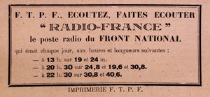 Tracto de la FFI-FTPF llamando a escuchar Radio France, "la estación de radio del Frente Nacional"