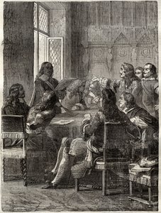 Tratado de Ryswick (El Tratado de Ryswick, 30 de octubre de 1697) (fin de la Guerra de la Liga de Augsburgo entre Luis XIV y la Gran Alianza). Grabado del siglo XIX. Colección privada.