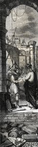 Trofimo de Arlés o San Trofimo (siglo III) construyendo la iglesia de Arlés - Grabado de 1846 en 