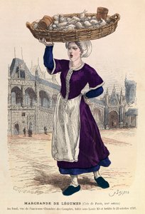 Vendedora de verduras en París en el siglo XVI (al fondo, vista de la antigua Cámara de Cuentas, construida bajo Luis XI y quemada el 27 de octubre de 1737) - Vendedora de verduras de Anonymous Anonymous