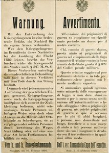 Advertencia tras la fuga de prisioneros de guerra italianos el 16 de febrero de 1916 pidiendo a la población austriaca que no los ayude de Anonymous Anonymous