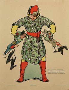Guillermo II de Prusia y Francisco José I de Austria sostenidos por el cuello por un gigante ruso. - Póster de propaganda rusa de la Primera Guerra Mundial por Anónimo de Anonymous Anonymous
