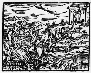 Brujas disuadiendo a los muertos en un cementerio - “Compendium Maleficarum”, trata sobre brujas, su maldad y sus sortilegios por Francesco Maria Guazzo (1608) - Colección privada de Anonymous Anonymous