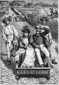 carros de cesto en Madeira 1893 - Les corinhos (carrieros) en Madeira - hombres guiando un asiento de dos plazas sobre ruedas (un corinho). grabado en “Journal des voyages” 1893 de Anonymous Anonymous