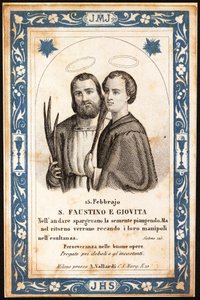 Los mártires San Faustino y San Jovita. Imagen piadosa. Postal. Principios del siglo XX. Colección privada de Anonymous Anonymous